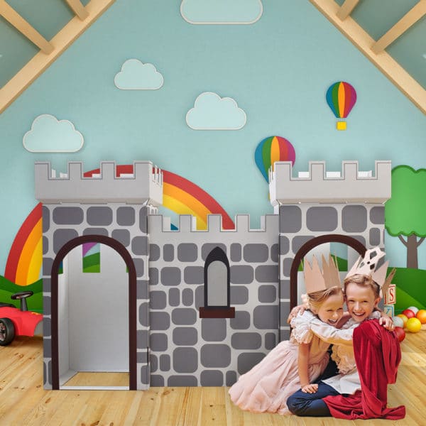 FunDeco Castle Playhouse colored in mock playroom