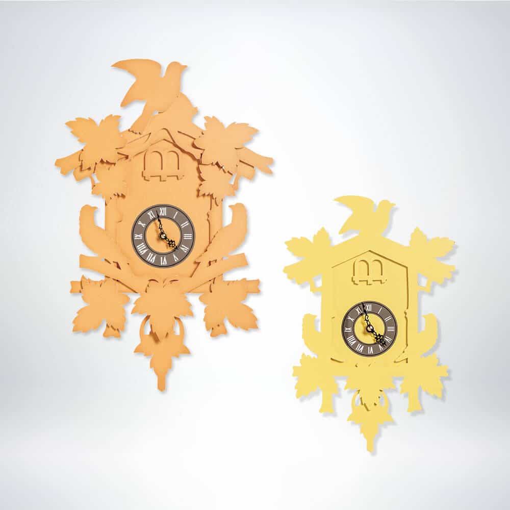 FunDeco Cuckoo Clock orange and yellow, large and small