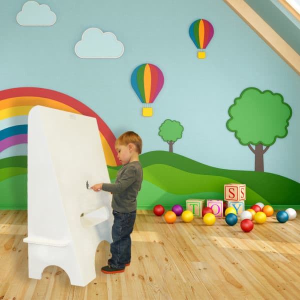 FunDeco Blank Easel in mock playroom