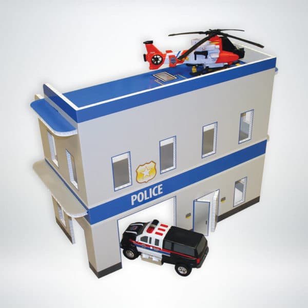 FunDeco Village Playsets Police Station front with toy cars